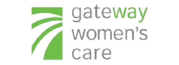 Logo of Gateway Women's Care featuring a green and white design with the organization's name to the right in grey and green text.